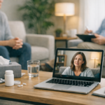 A virtual therapy session focused on addiction recovery with a digital interface