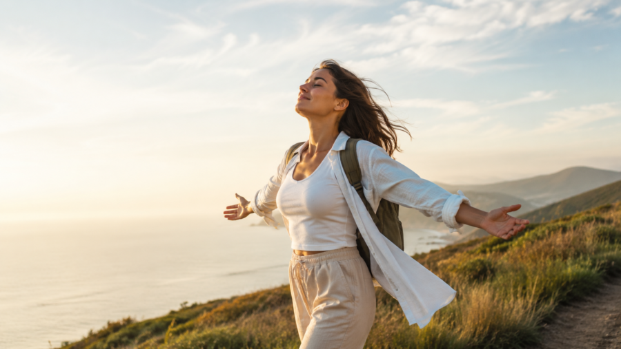 Person practicing deep breathing for stress reduction